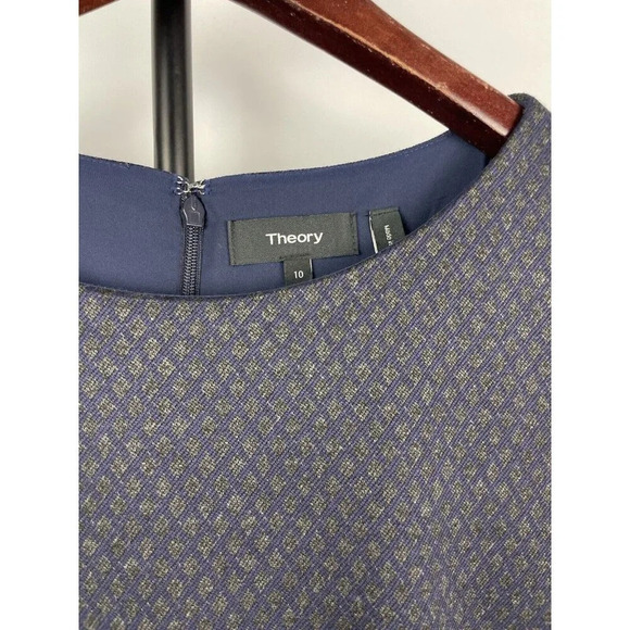 Theory Women Betty Short Sleeve Dashed Navy Blue Sheath Career Knit Dress‎ Sz 10 - Picture 5 of 6